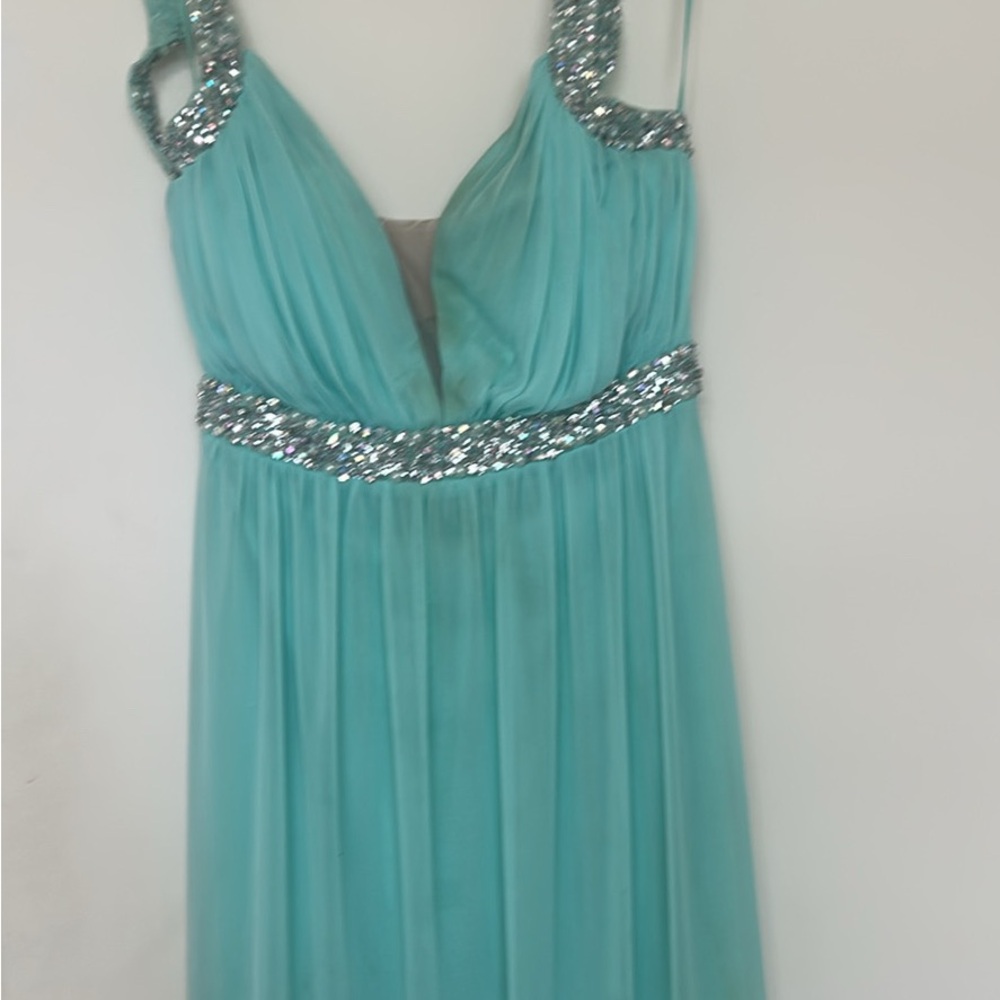 Elegant Teal Evening Gown with Silver Accents Jodi Kristopher juniors 9
